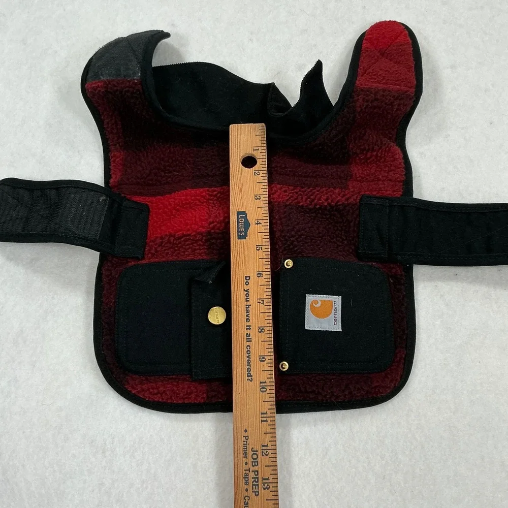 Carhartt Dog Vest Red Black Buffalo Plaid Sherpa Fleece Quilted Lining Pockets